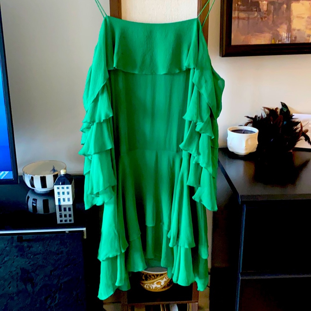 Alice and Olivia green frill sleeve dress